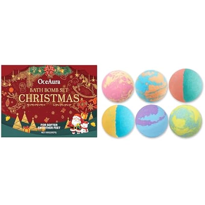 مجموعة هدايا Bath Bombs لعيد الميلاد - فزيز حمام معطر مع زيوت عطرية - مرطب للجسم للبشرة الجافة - هدية سبا منزلية مريحة للنساء والرجال والأطفال - سريعة الذوبان والرغوة الغنية - Image 1